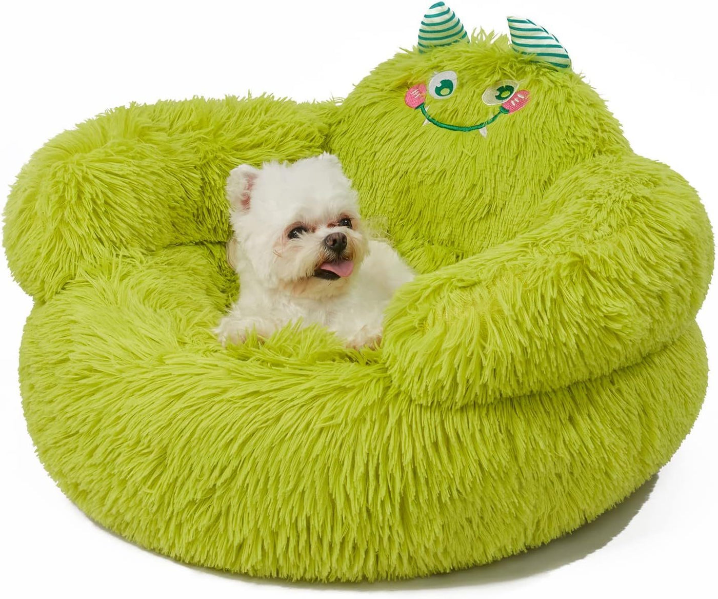 Cute Calming Dog And Cat Bed Indoor High Bolster Donut Dog Beds Comfortable Plush Cuddler Dog Be Size For Small Dogs And Cats Cute Cartoon Soft Bed Green