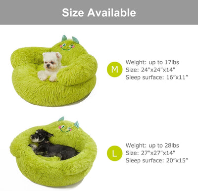 Cute Calming Dog And Cat Bed Indoor High Bolster Donut Dog Beds Comfortable Plush Cuddler Dog Be Size For Small Dogs And Cats Cute Cartoon Soft Bed Green