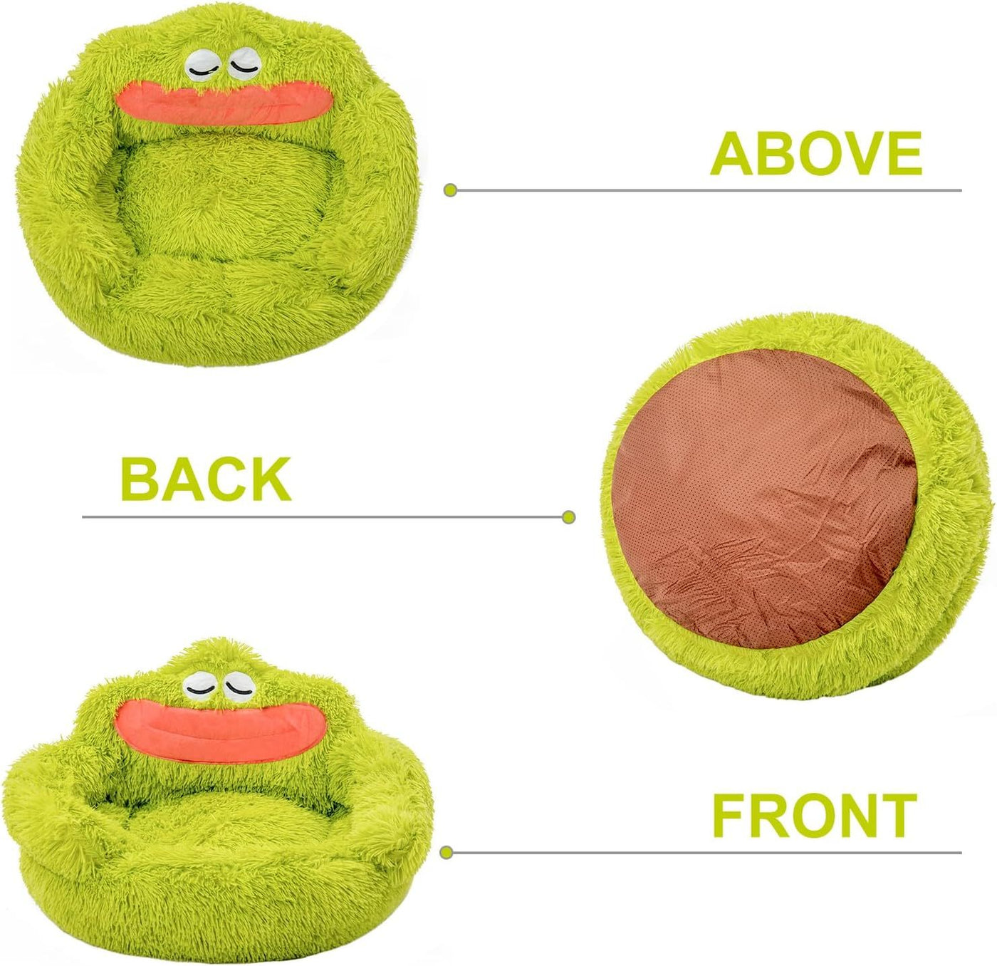 Cute Calming Dog And Cat Bed Plush Indoor Donut Dog Beds For Small Dogs And Cats Cute Cartoon Soft Bed Green Mouth