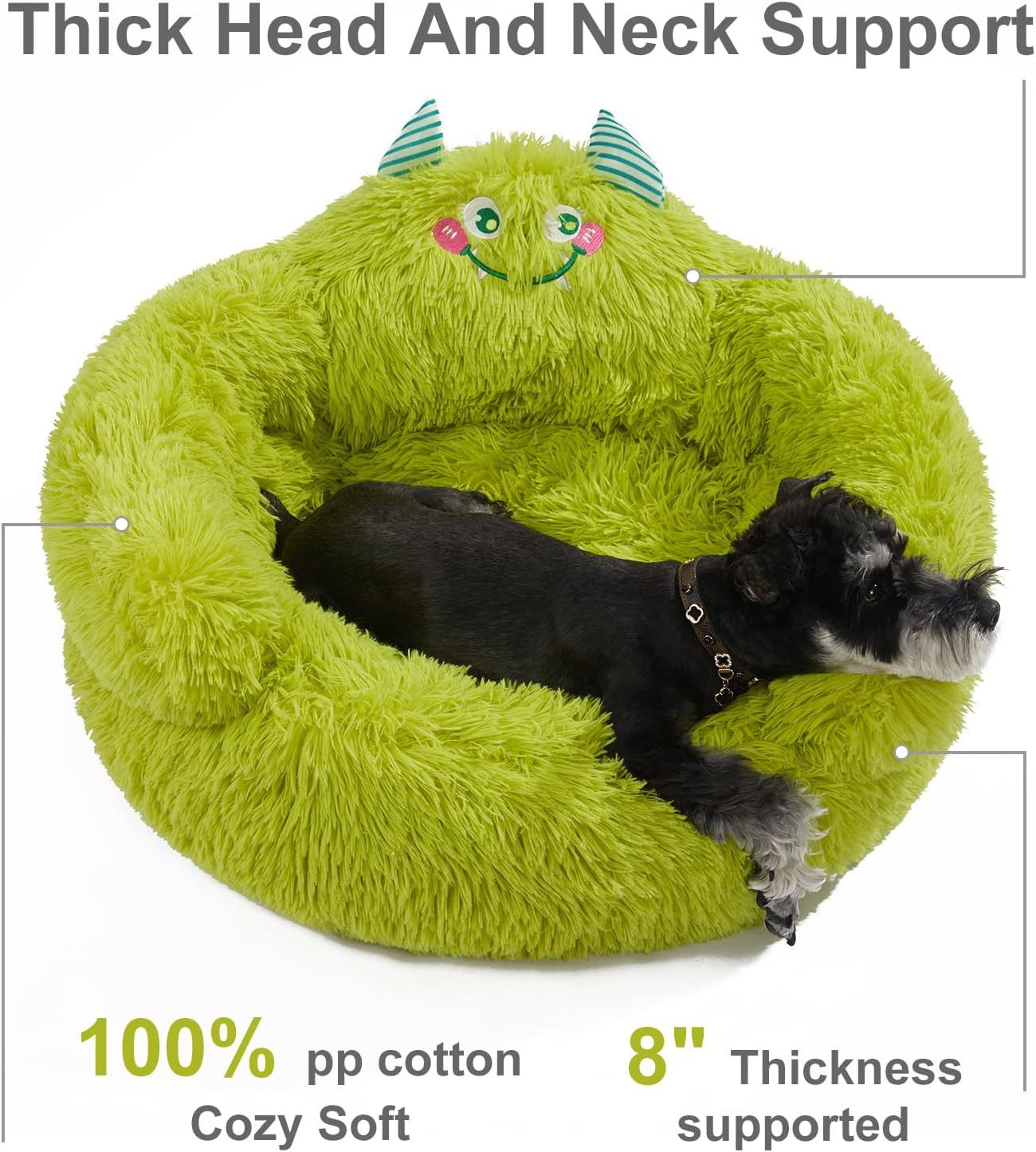 Cute Calming Dog And Cat Bed Indoor High Bolster Donut Dog Beds Comfortable Plush Cuddler Dog Be Size For Small Dogs And Cats Cute Cartoon Soft Bed Green