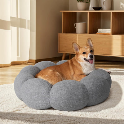 Calming Cat Beds For Indoor Cats Fluffy Flower Cat Dog Bed In Plush Teddy Sherpa Round Donut Cuddler Puppy Bed  Non Slip Machine Washable Pet Bed