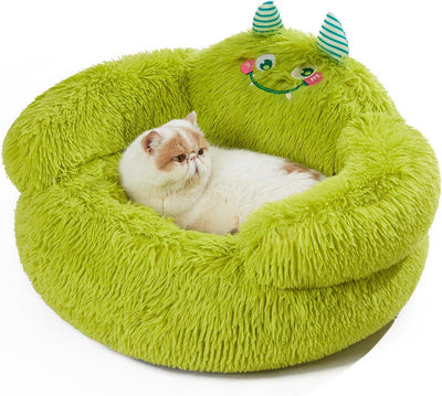 Cute Calming Dog And Cat Bed Indoor High Bolster Donut Dog Beds Comfortable Plush Cuddler Dog Be Size For Small Dogs And Cats Cute Cartoon Soft Bed Green