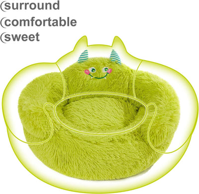 Cute Calming Dog And Cat Bed Indoor High Bolster Donut Dog Beds Comfortable Plush Cuddler Dog Be Size For Small Dogs And Cats Cute Cartoon Soft Bed Green