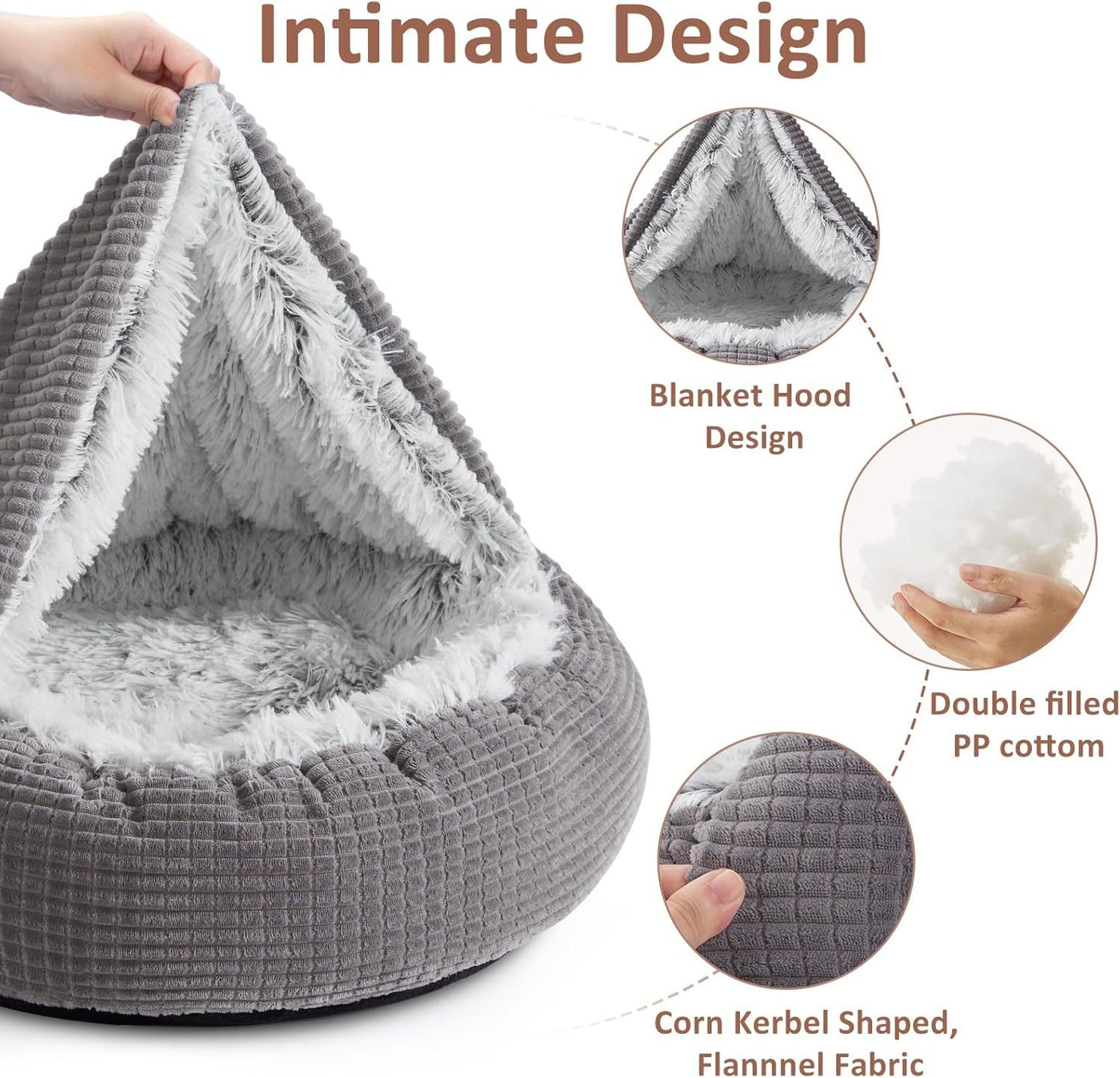 Small Dog Bed With Blanket Attached, Round Calming Hooded Cozy Cave Dog Beds For Small Dogs, Soft Plush Cuddler Puppy Pet Bed And Dog Burrow Cave Bed, Anti-Slip Bottom