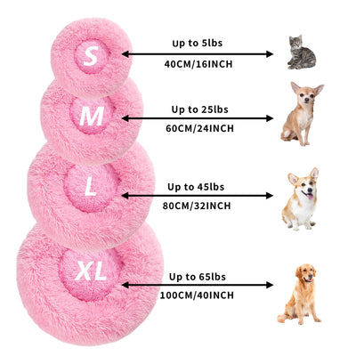 Fluffy Donut Dog Bed  Warm Soft Long Plush Pet Cushion Dog House Cat  Bed Washable Pet Sofa Mat Calming Samll Large Dog Beds