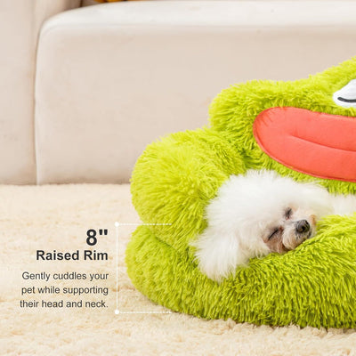 Cute Calming Dog And Cat Bed Plush Indoor Donut Dog Beds For Small Dogs And Cats Cute Cartoon Soft Bed Green Mouth