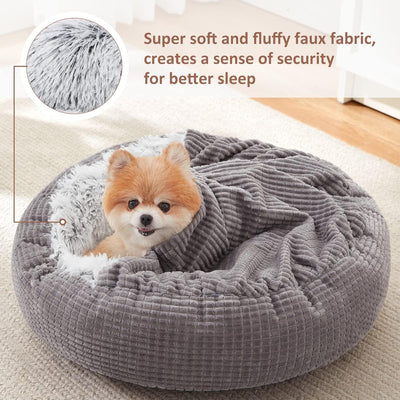 Small Dog Bed With Blanket Attached, Round Calming Hooded Cozy Cave Dog Beds For Small Dogs, Soft Plush Cuddler Puppy Pet Bed And Dog Burrow Cave Bed, Anti-Slip Bottom