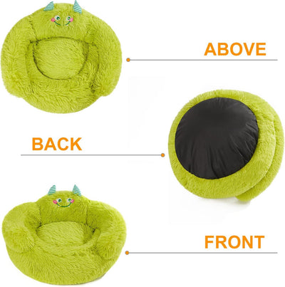 Cute Calming Dog And Cat Bed Indoor High Bolster Donut Dog Beds Comfortable Plush Cuddler Dog Be Size For Small Dogs And Cats Cute Cartoon Soft Bed Green